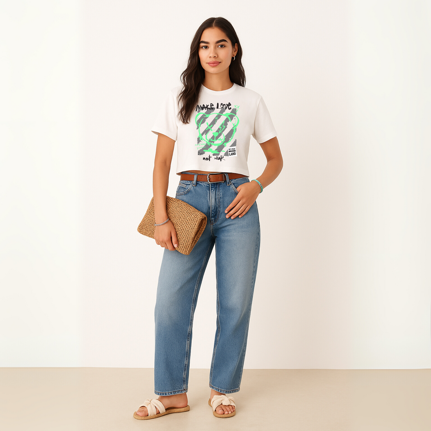 Boxy T-shirt Make Love Not War – Camiseta orgánica con mensaje
