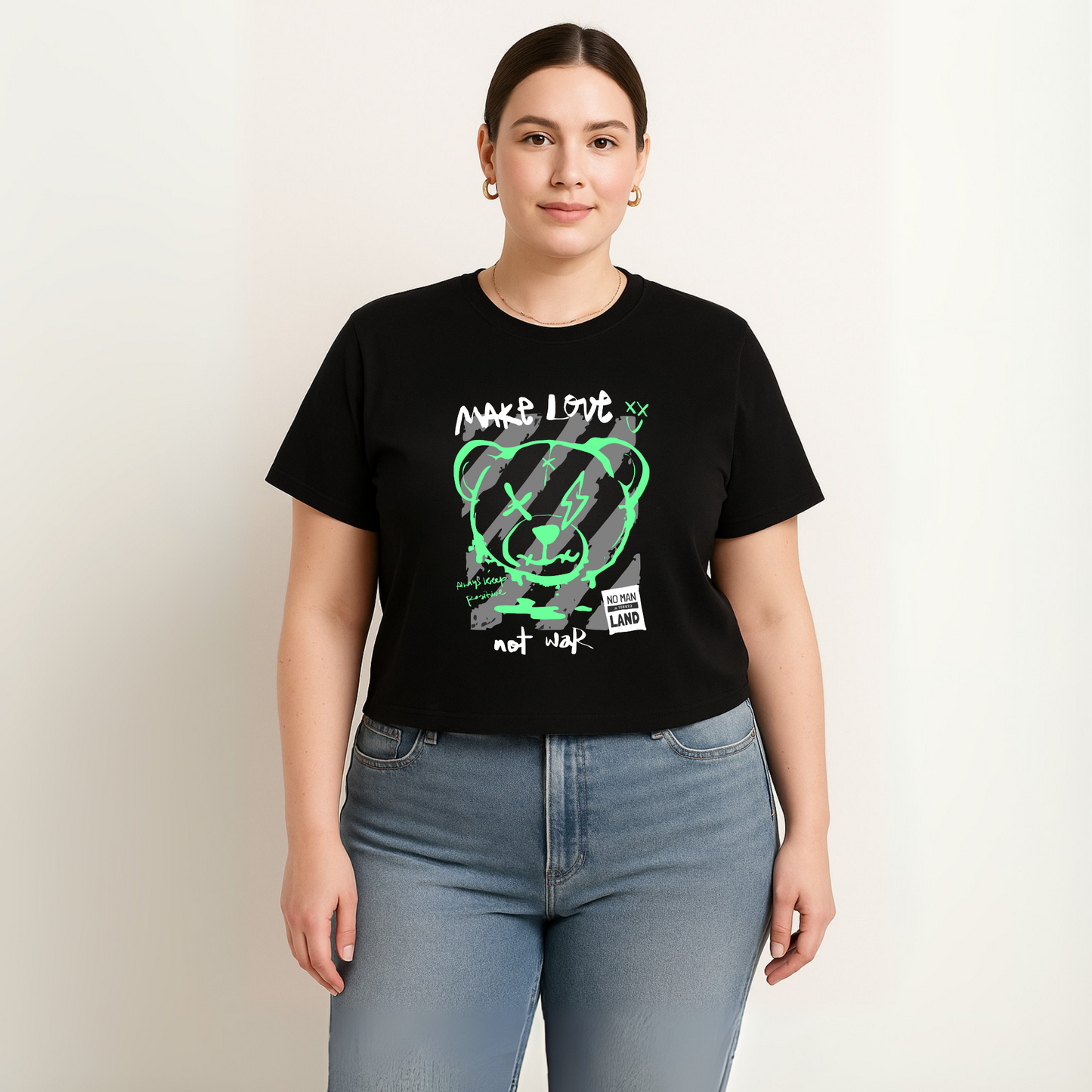 Boxy T-shirt Make Love Not War – Camiseta orgánica con mensaje