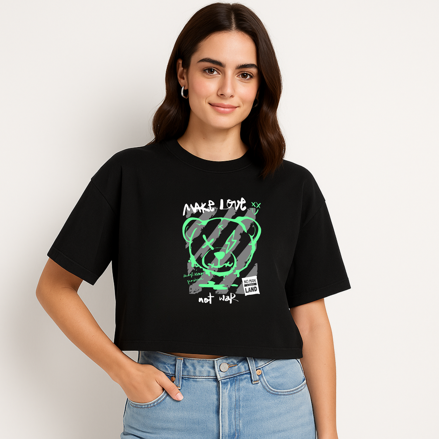 Boxy T-shirt Make Love Not War – Camiseta orgánica con mensaje