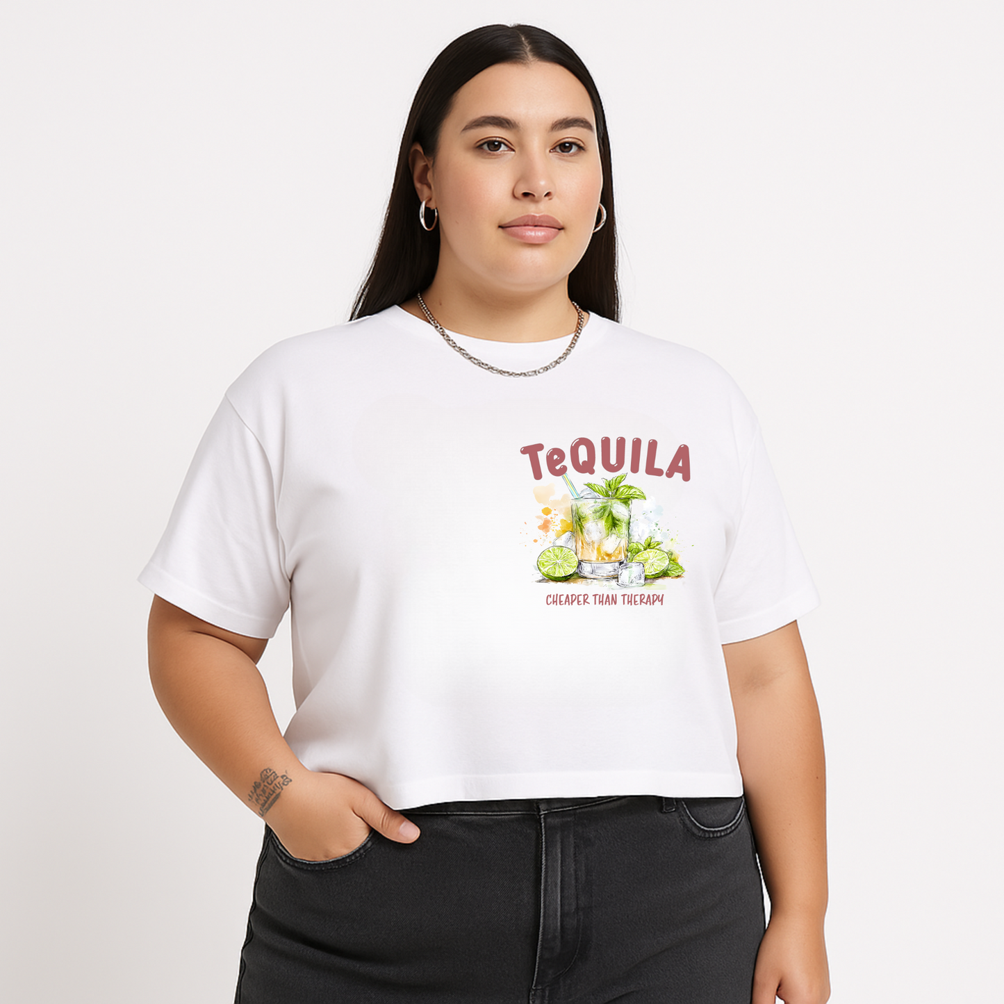 Camiseta Boxy Orgánica – Tequila: Cheaper than Therapy 🍋✨