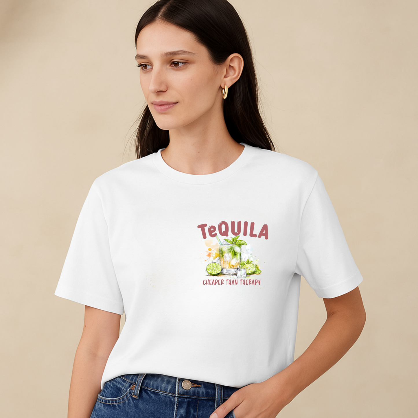 Camiseta Boxy Orgánica – Tequila: Cheaper than Therapy 🍋✨