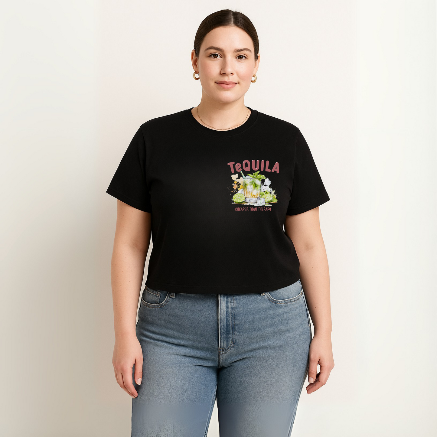 Camiseta Boxy Orgánica – Tequila: Cheaper than Therapy 🍋✨